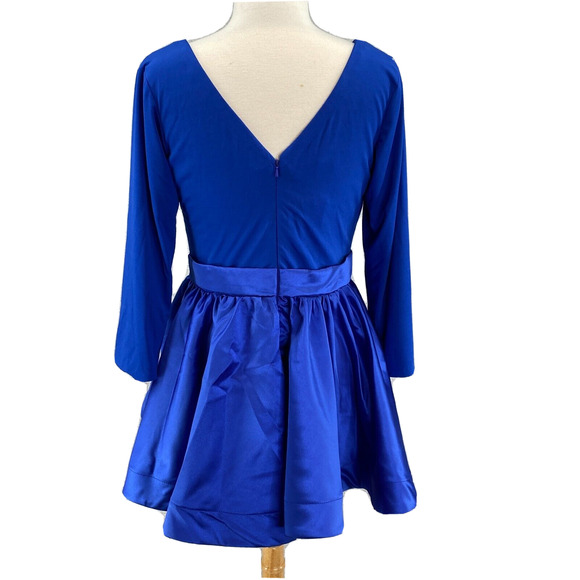 Hebeos Dress Womens 10 Blue Mini Satin Long Sleeve Formal Prom Party Dance NEW - Picture 3 of 16